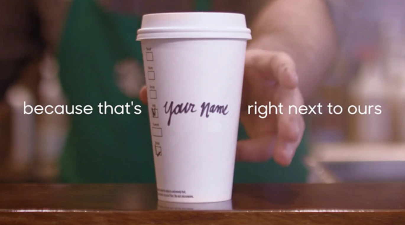 This image shows a screenshot of Starbucks Your Name campaign