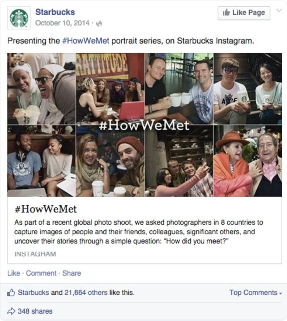 This image shows a screenshot of Starbucks social media campaign