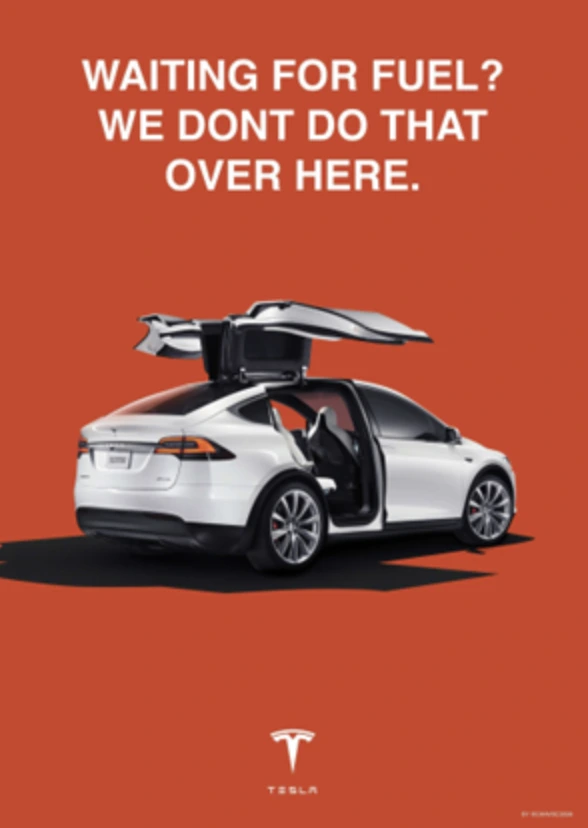 This image shows a screenshot of a Tesla ad
