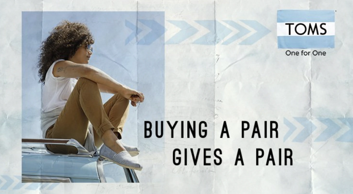 This image shows a screenshot of Toms One for One ad campaign