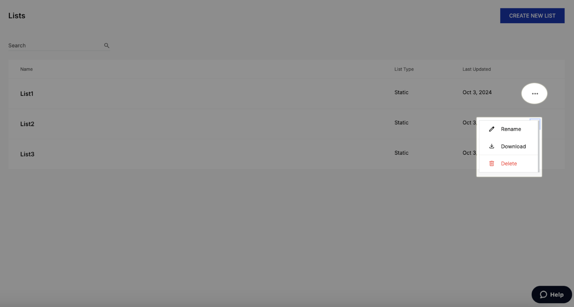 This image shows how to create new, ready-to-use lists from filters in the ‘Contacts’ section