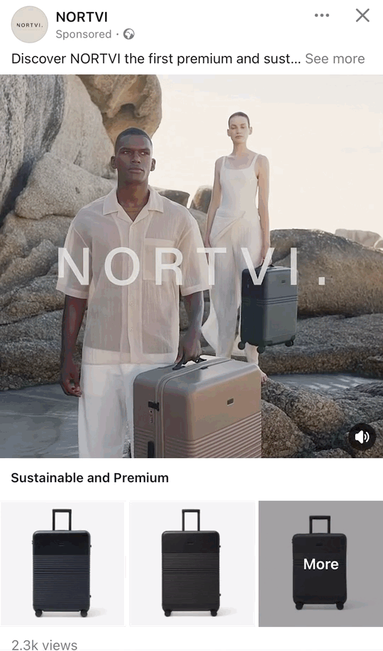 This gif shows an example of a collection ad for Nortvi bags 