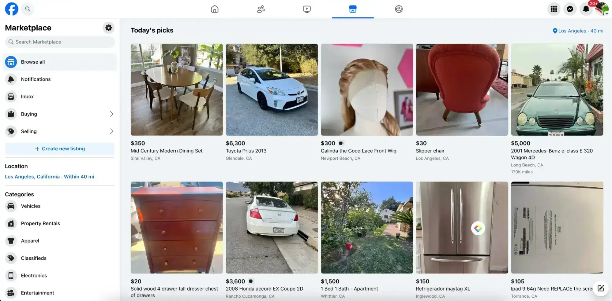 This image shows a screenshot of a Facebook Marketplace