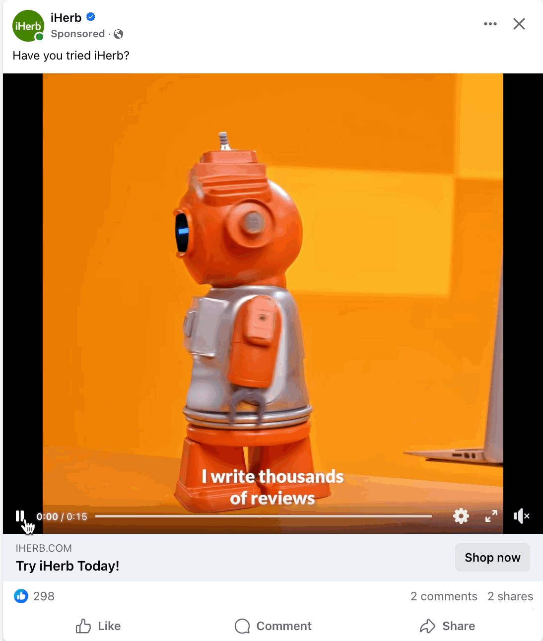 This gif shows an example of an ad by iHerb with a link to a relevant landing page