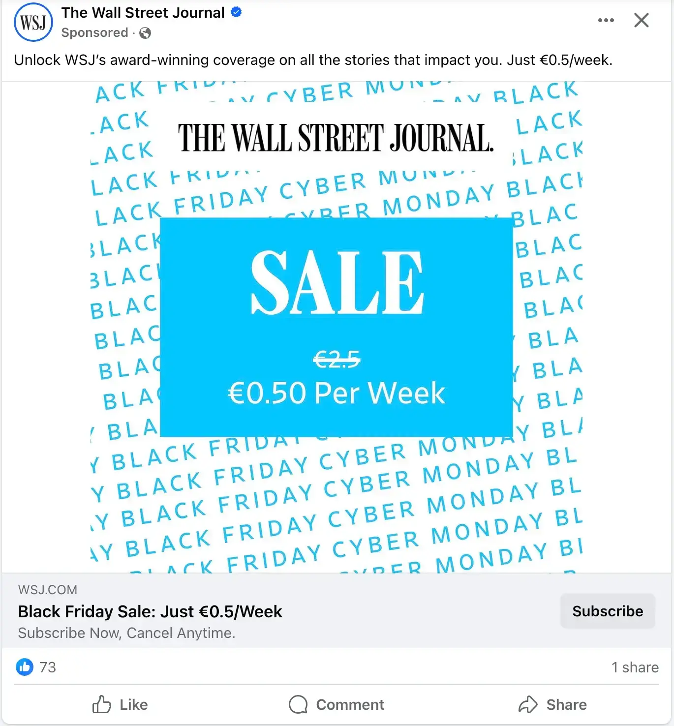 This image shows an example of an ad from the Wall Street Journal with a strong call to action (CTA)