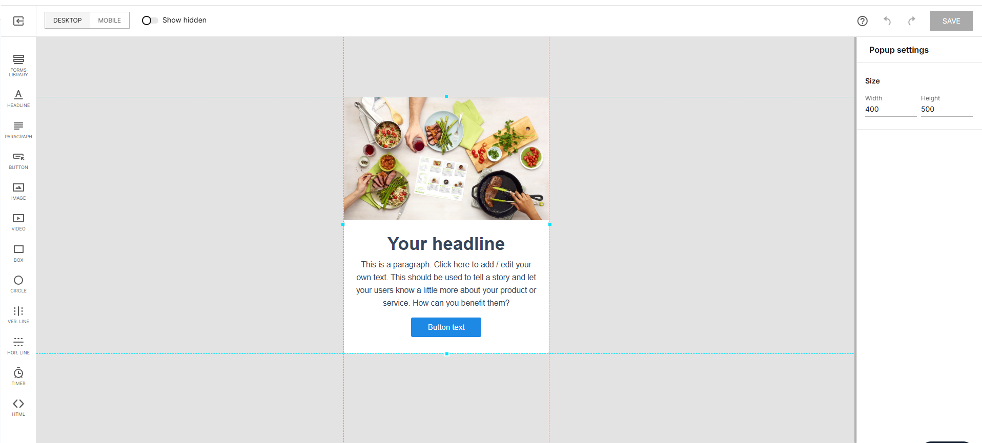 This image shows the look of the Instapage Popup Builder feature
