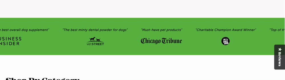 This gif shows a banner on the Pet honesty page featuring press snippets.