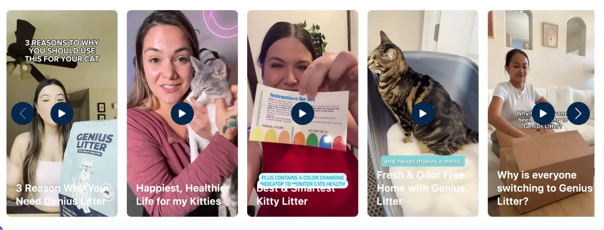 This image shows the Genius Litter page with user-generated videos.