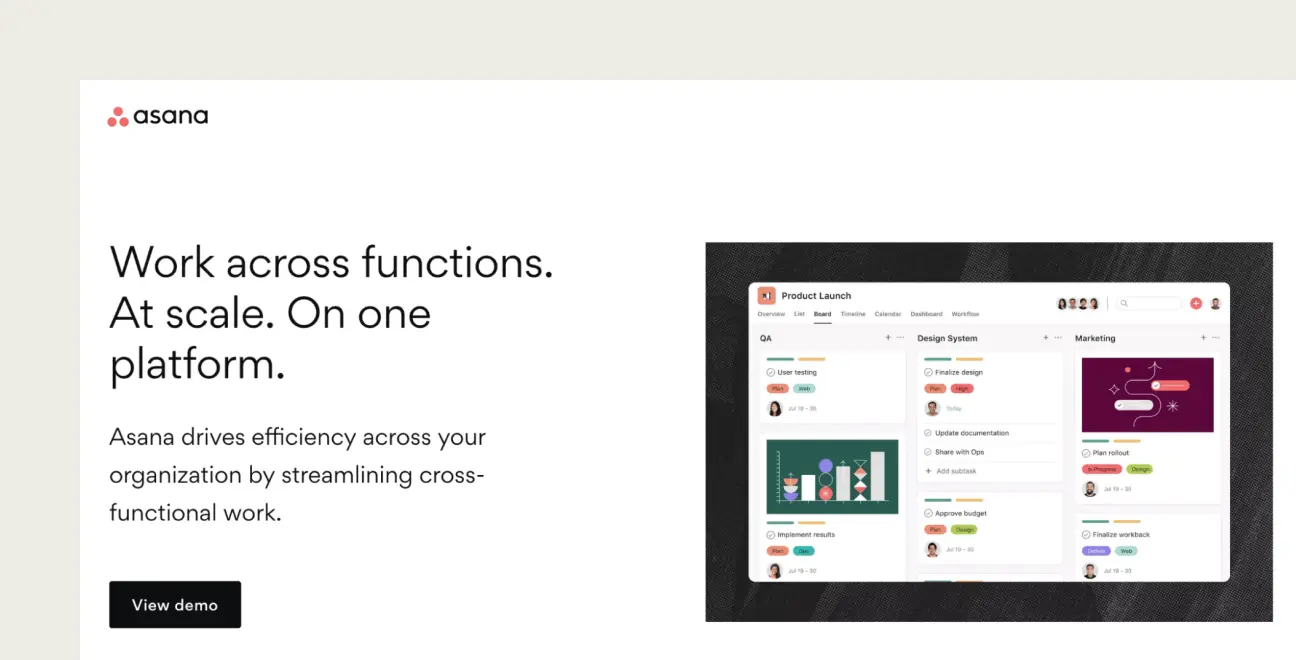 This image shows Asana landing page example.