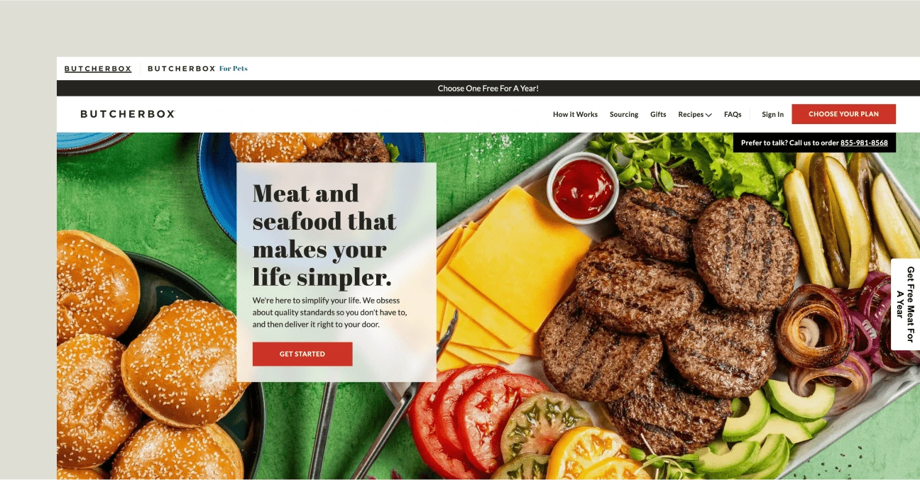 This image shows Butcher box landing page example.