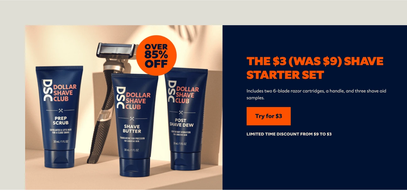 This image shows Dollar Shave Club landing page example.