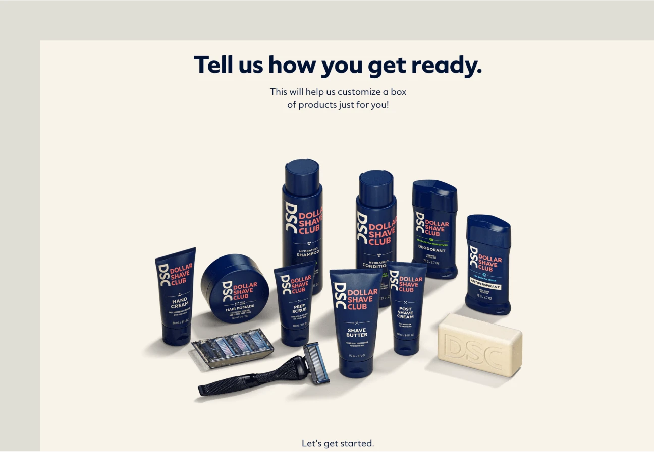 This image shows dollar shave club splash page example.