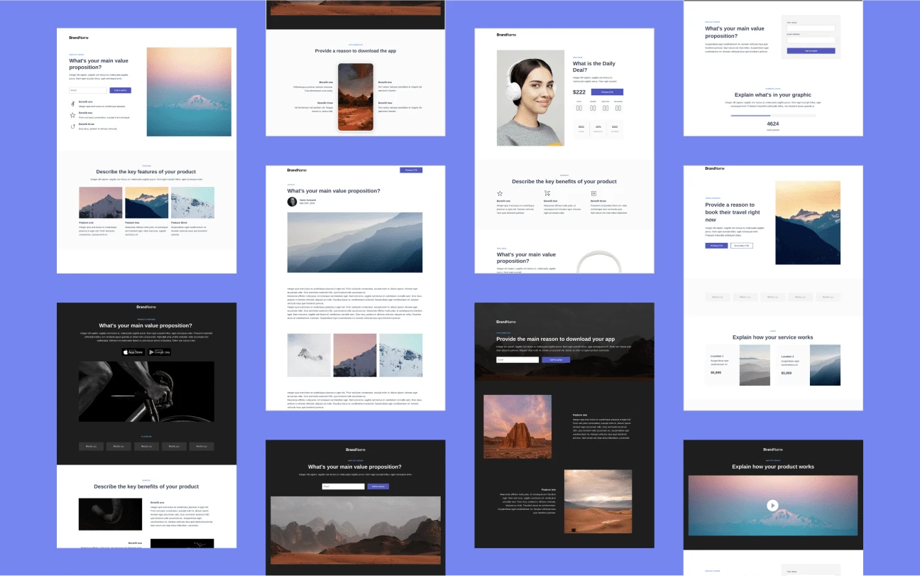 This image shows Instapage landing page template library.
