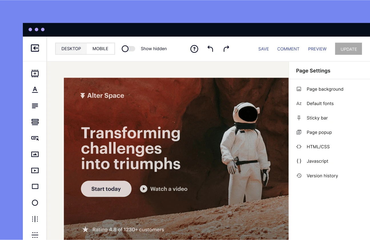 This image shows landing page editing process.