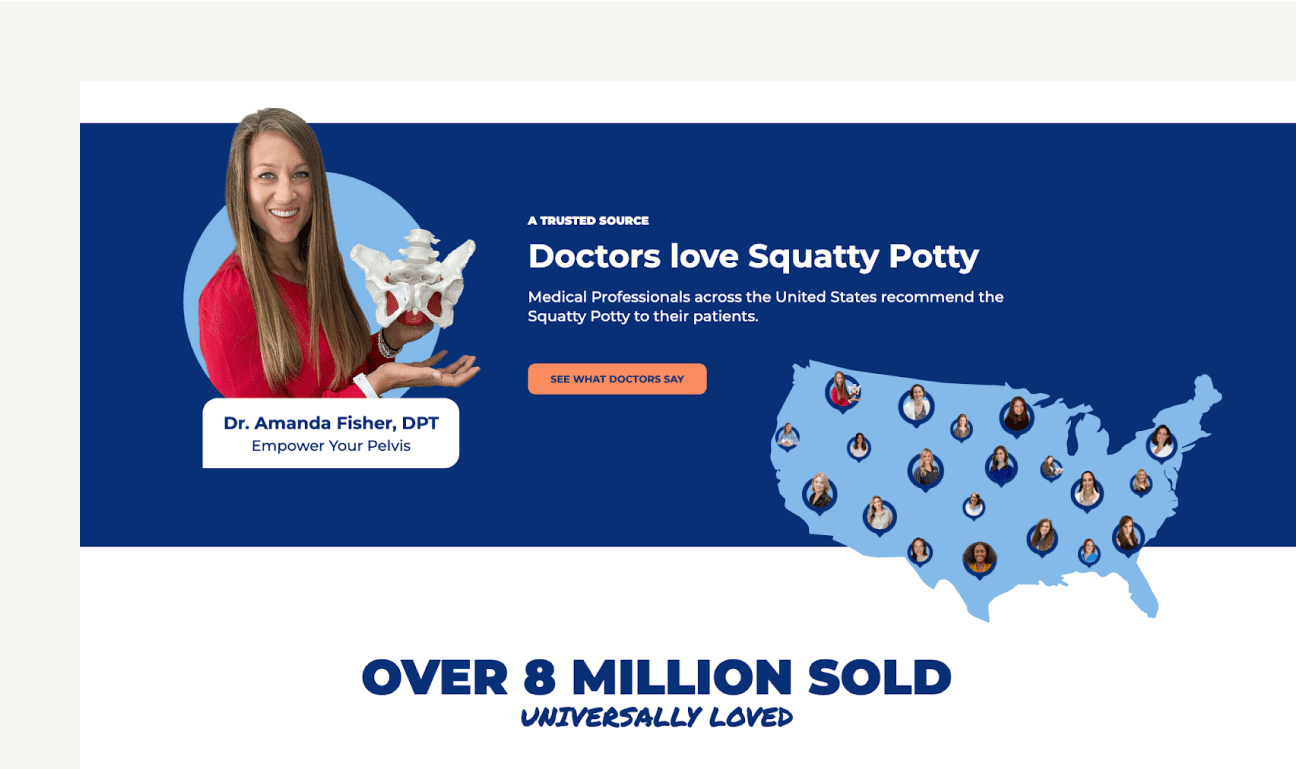 This image shows Squatty potty landing page example.