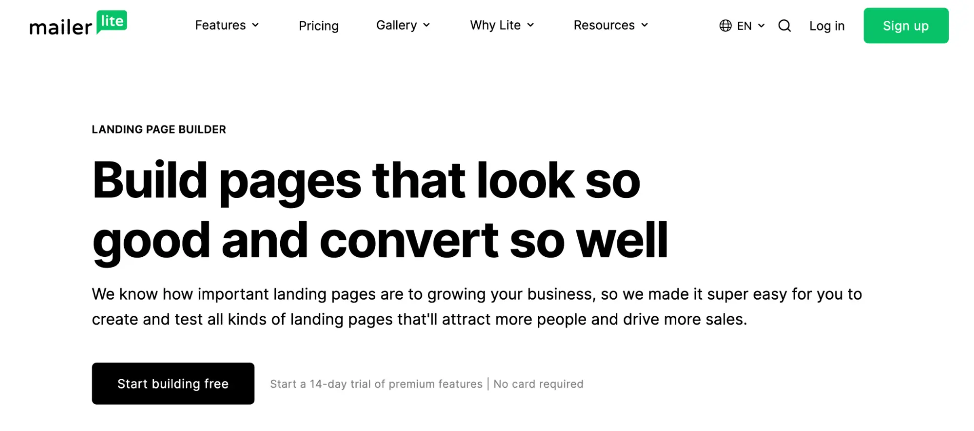 This image shows mailer landing page builder example.