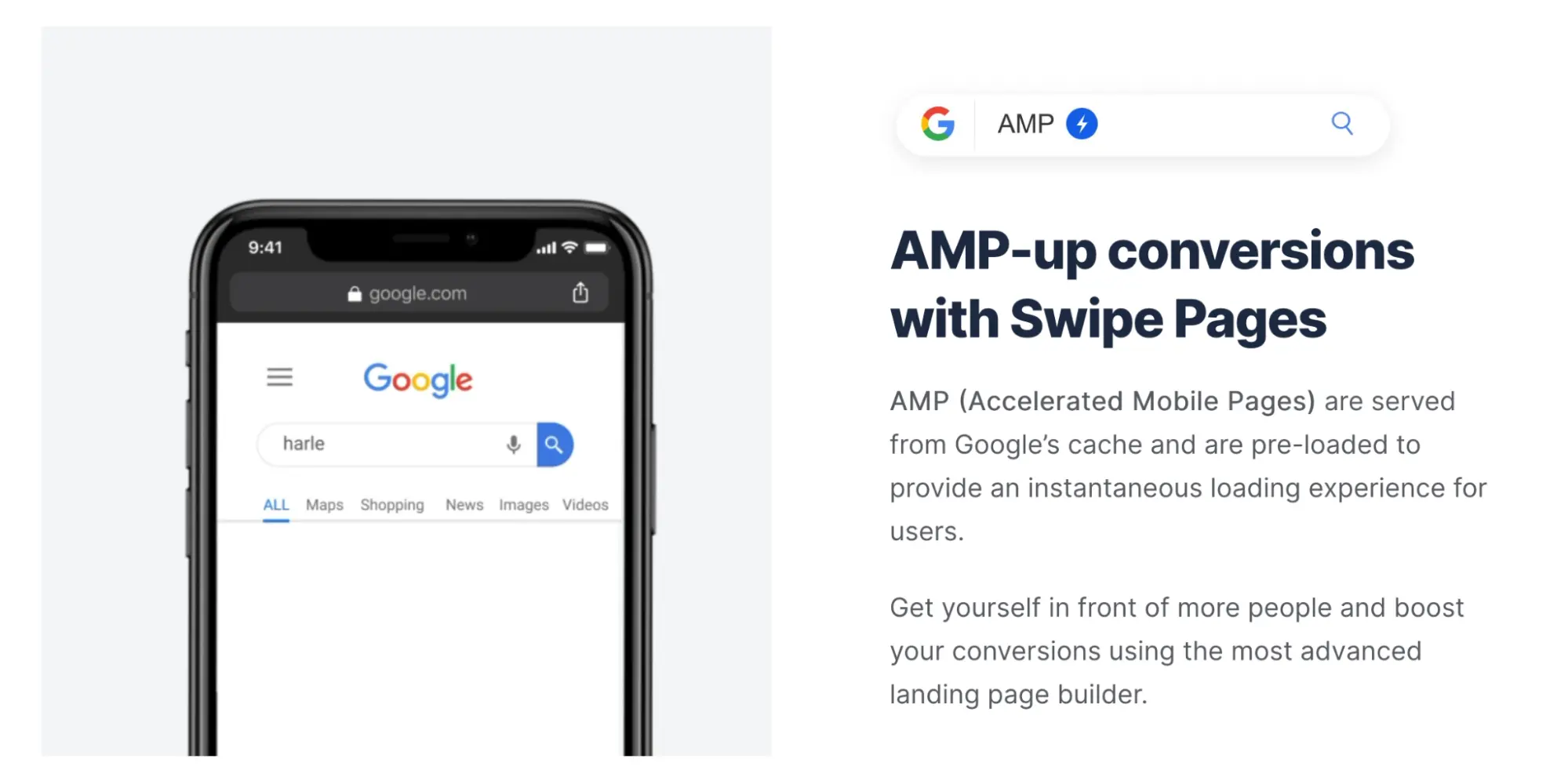 This image shows Swipe AMP pages example.