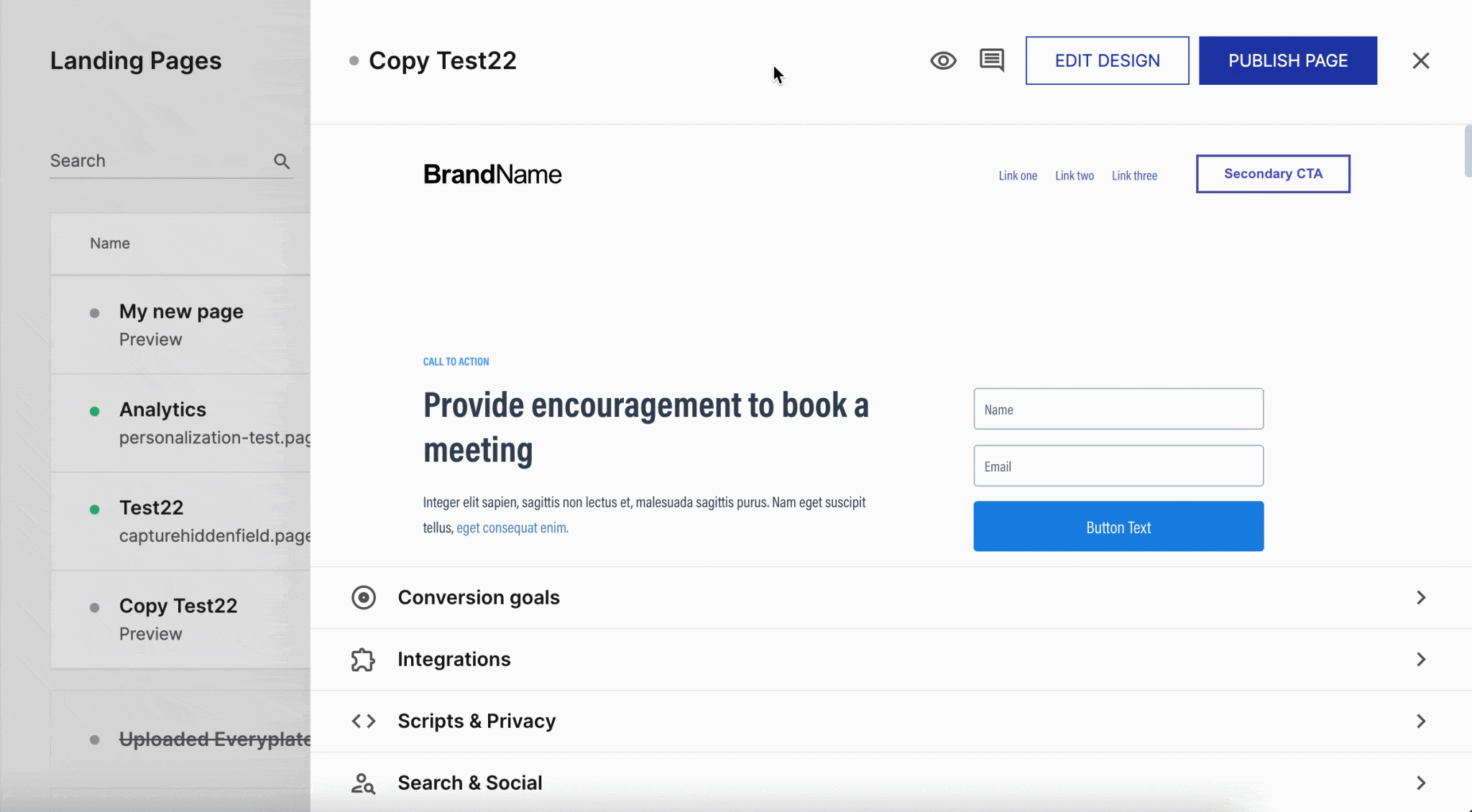 This gif shows Instapage integrations slider.