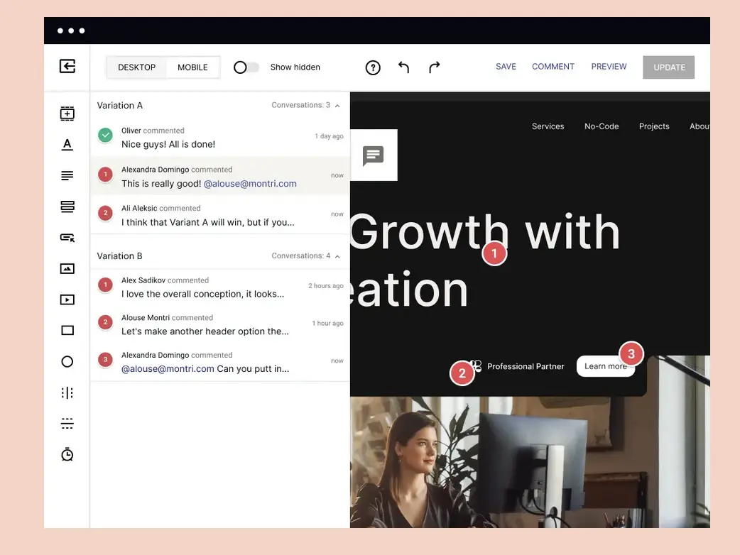 This image shows Instapage real time collaboration feature.