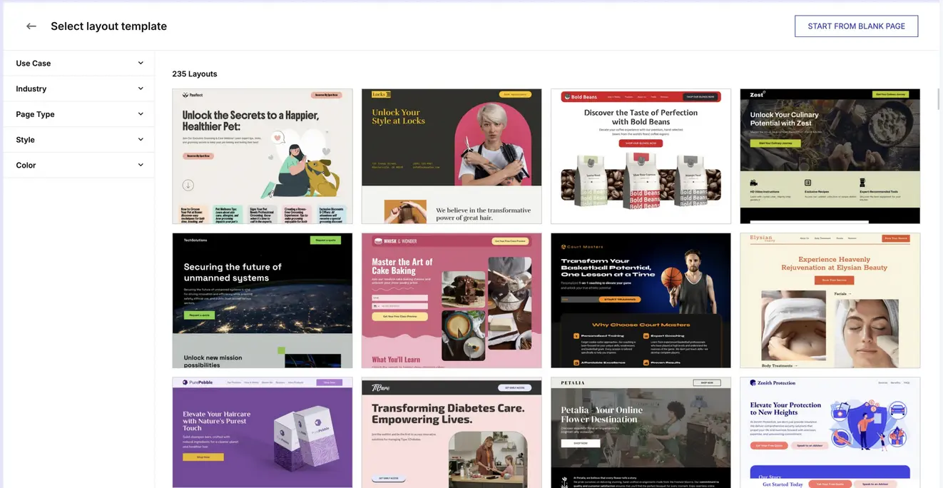 This image shows Instapage web and landing page templates.