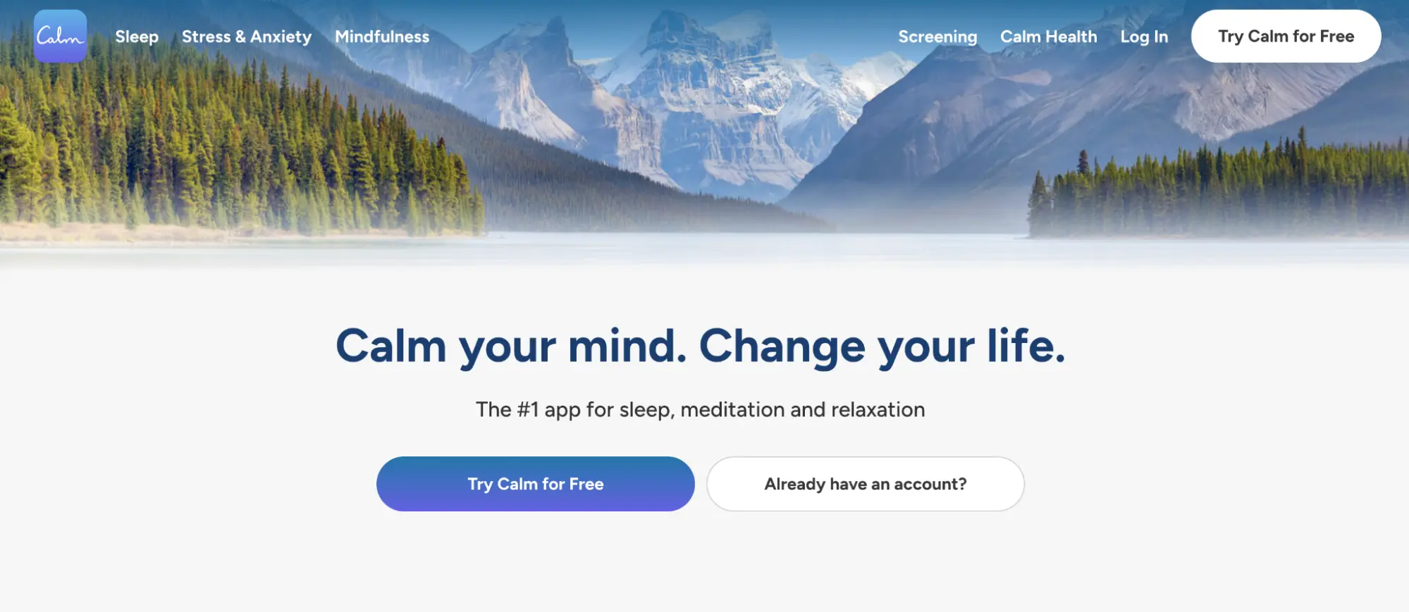 This image shows Calm landing page example.