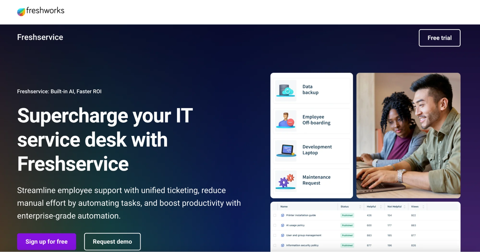 This image shows Freshwork landing page example.