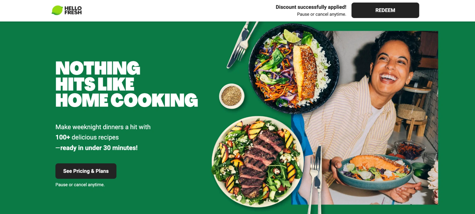 This image shows HelloFresh landing page example.