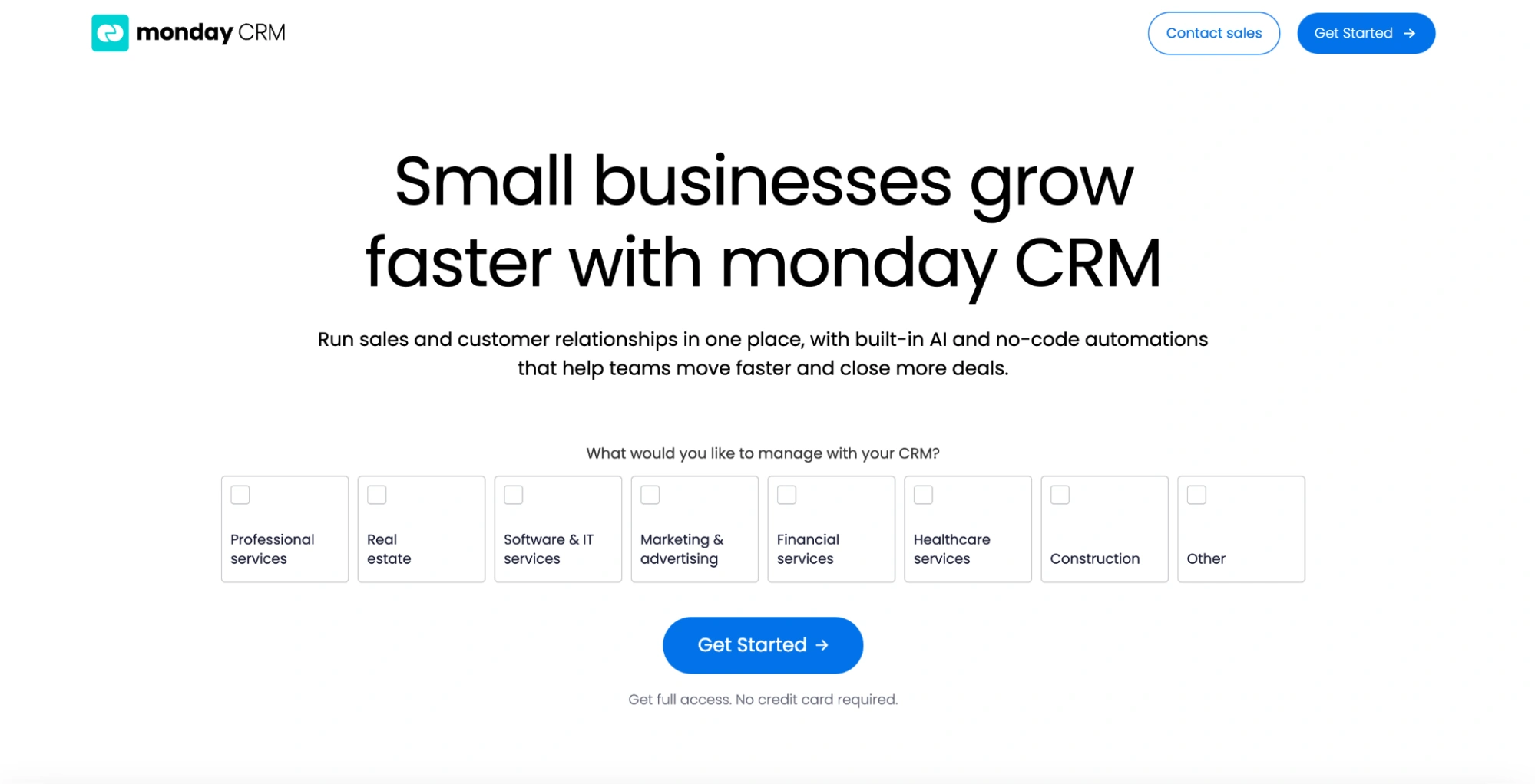 This image shows MondayCRM landing page example.