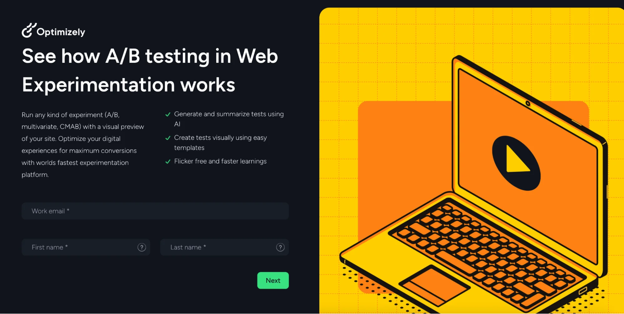 This image shows Optimizely landing page example.