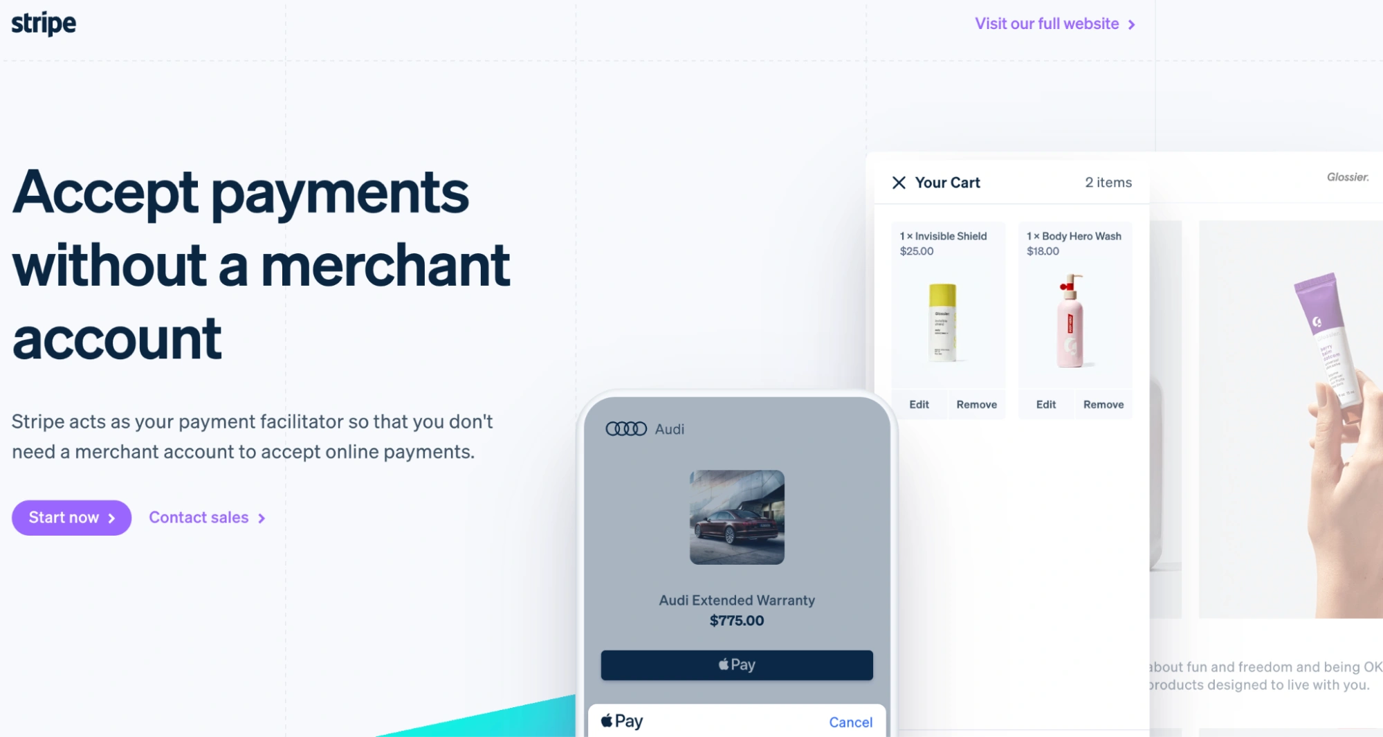 This image shows Stripe landing page example.