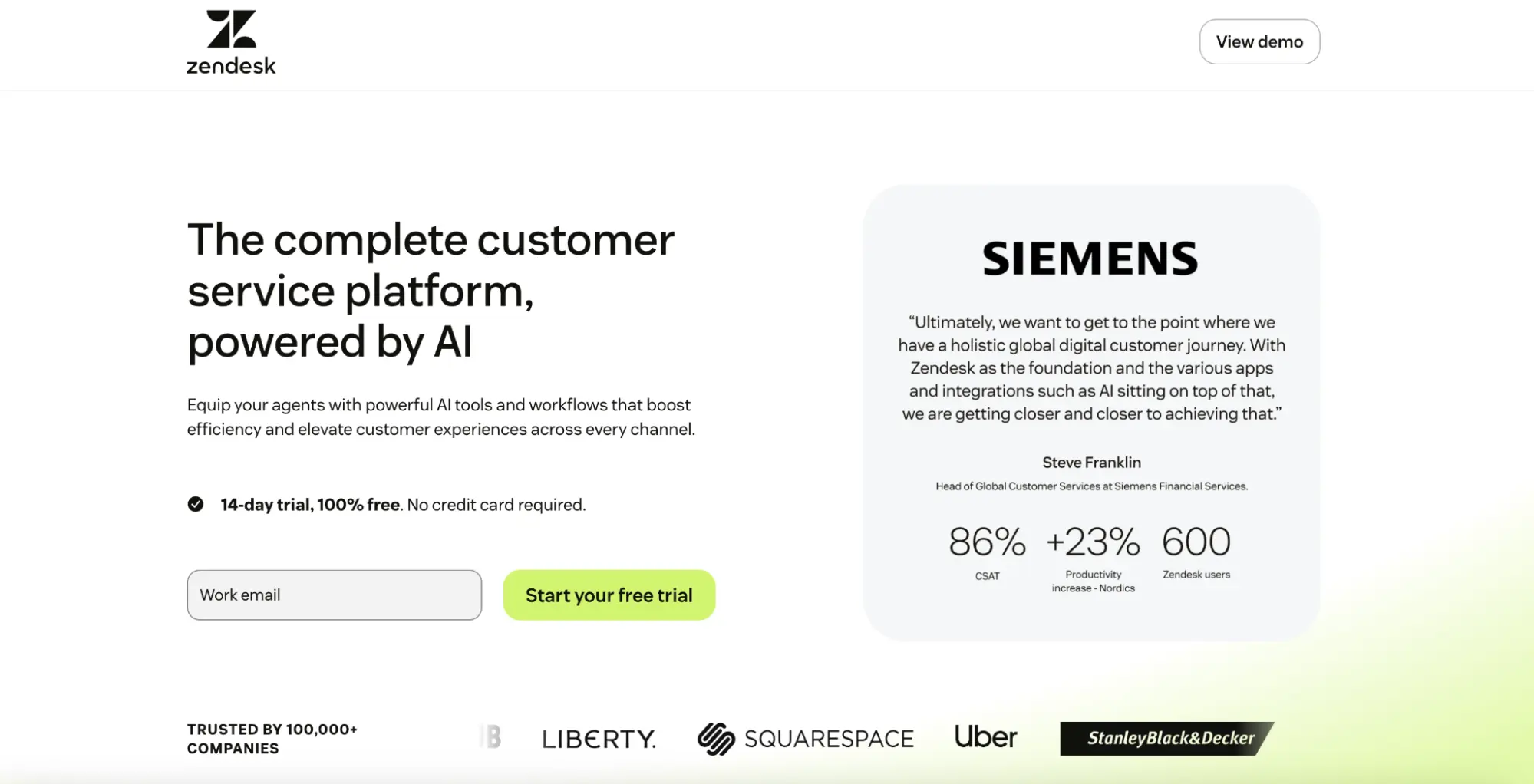 This image shows zendesk landing page example.