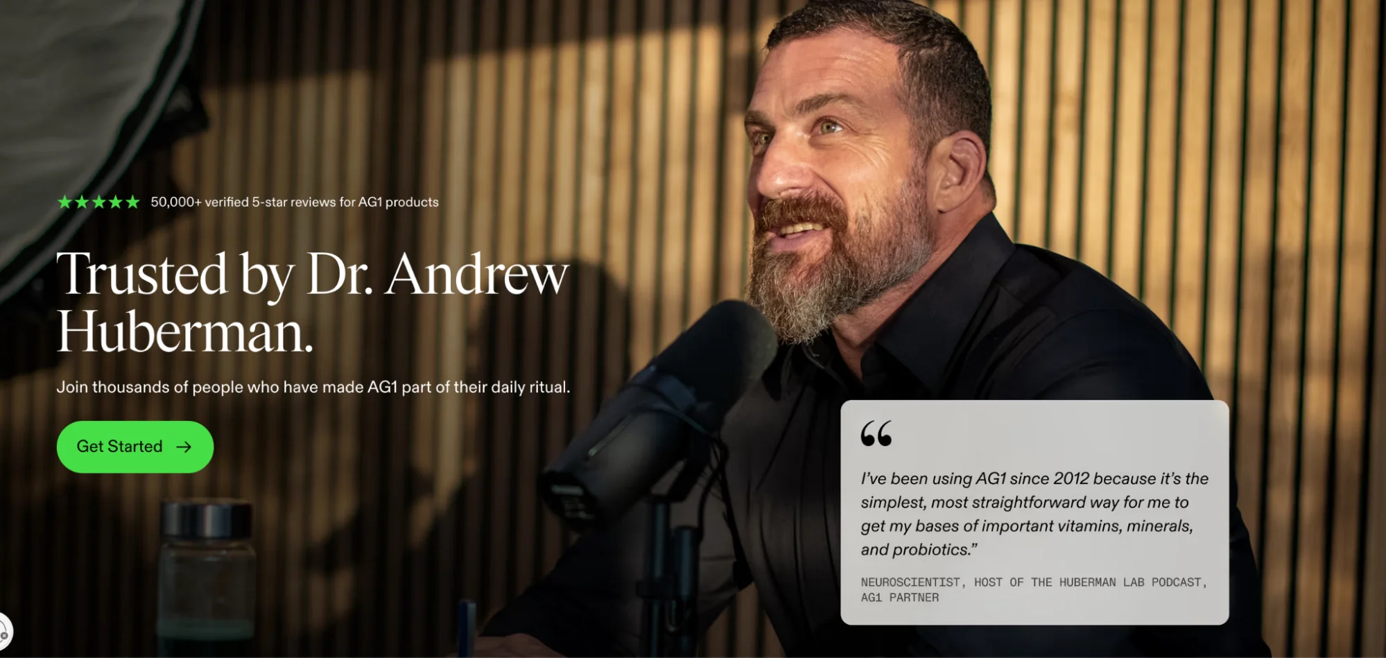 This image shows Athletic Greens multi-product landing page example.