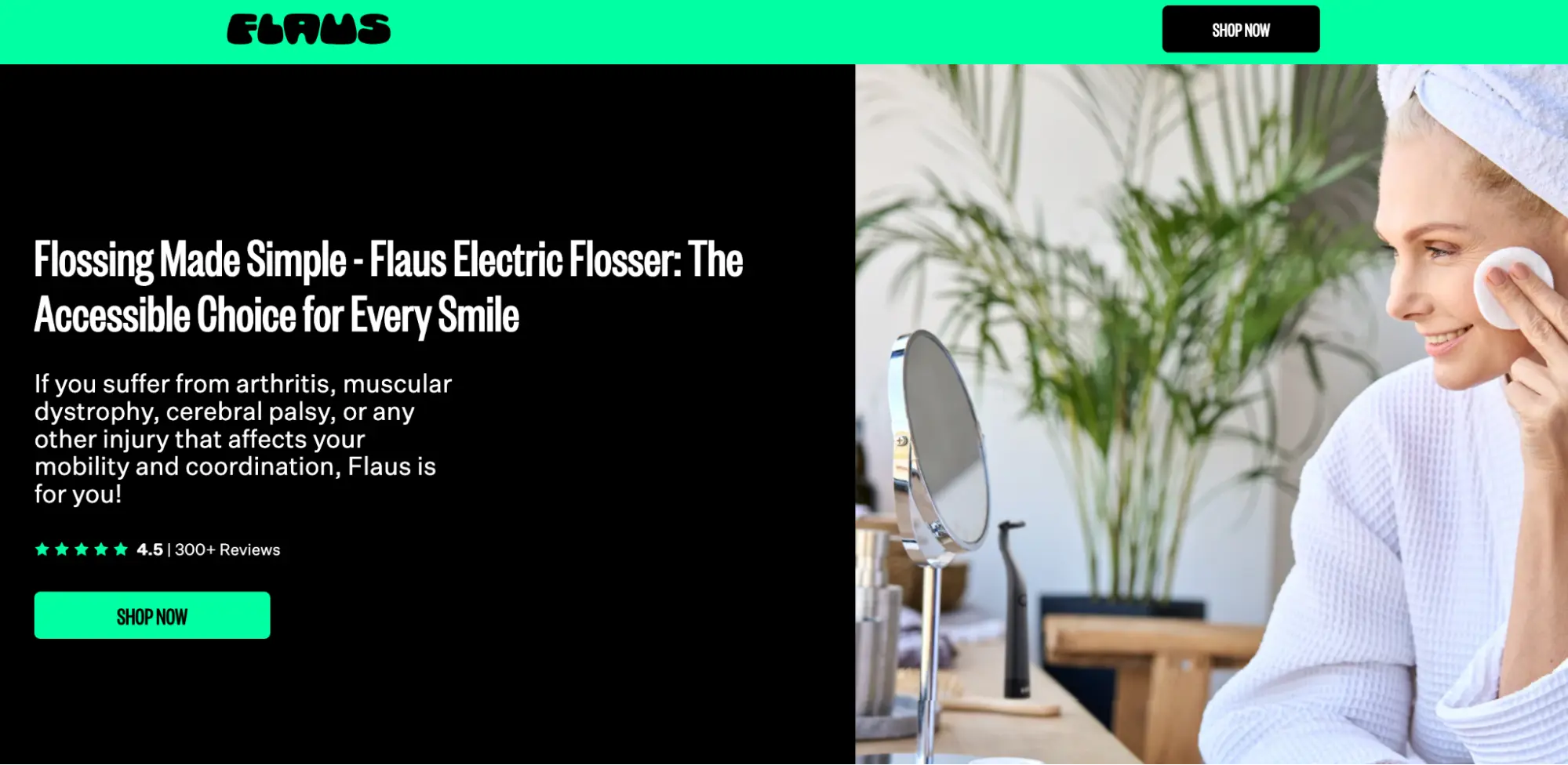 This image shows Flaus Electric Flosser landing page example.