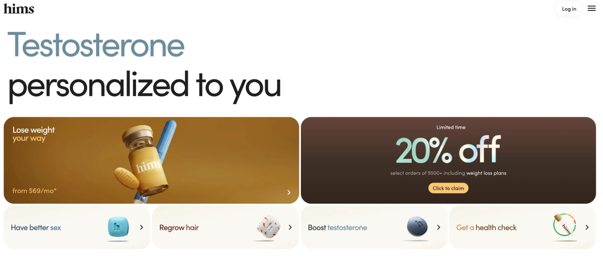 This image shows Hims multi-product landing page example.