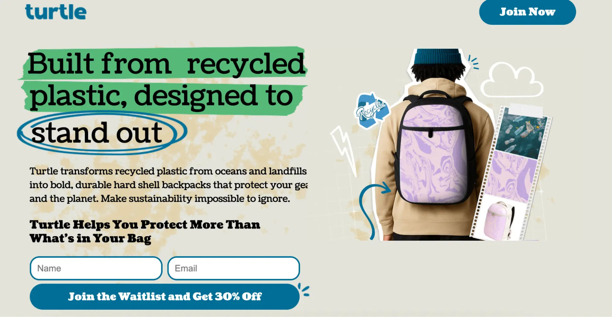 This image shows Turtle landing page example.