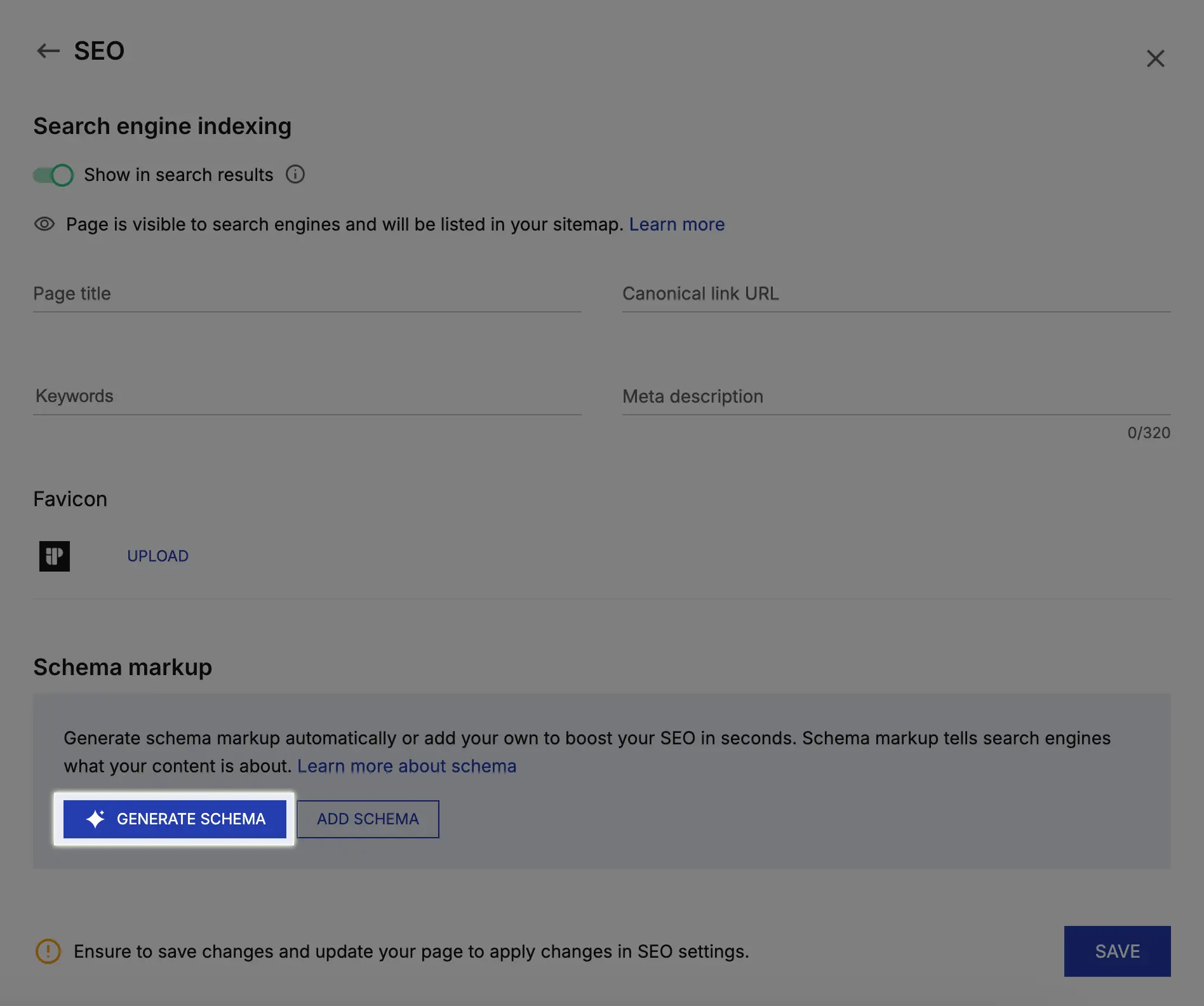 This image shows how to generate schema markup section.