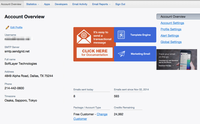 Account Overview SendGrid