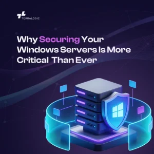 Secure Windows server protected by a digital shield.