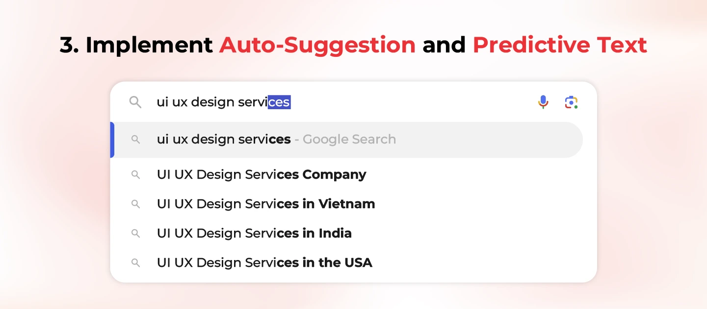 Search bar Implement Auto-Suggestion and Predictive Text