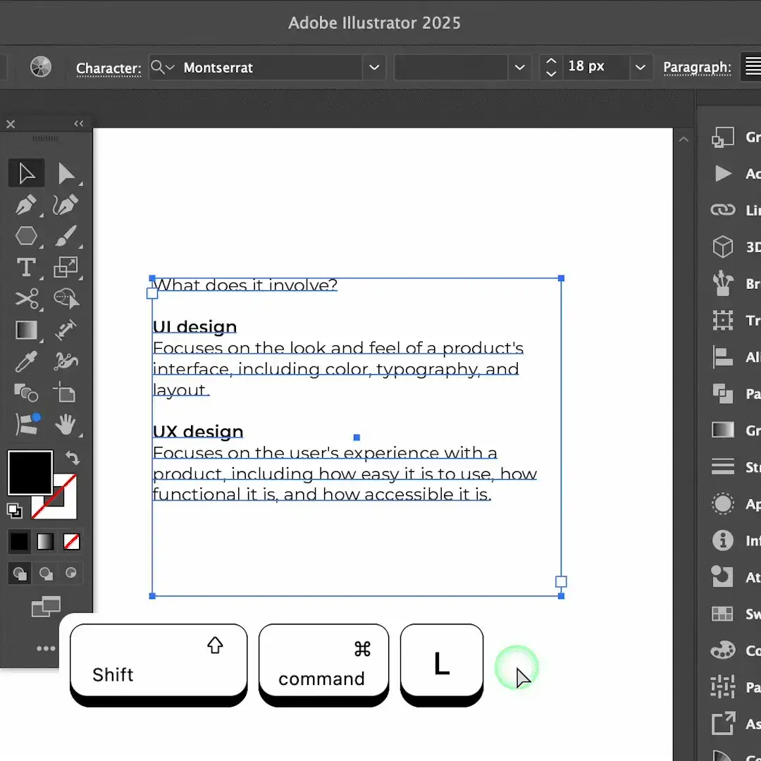 Illustrator shortcut Keys: Text Alignment