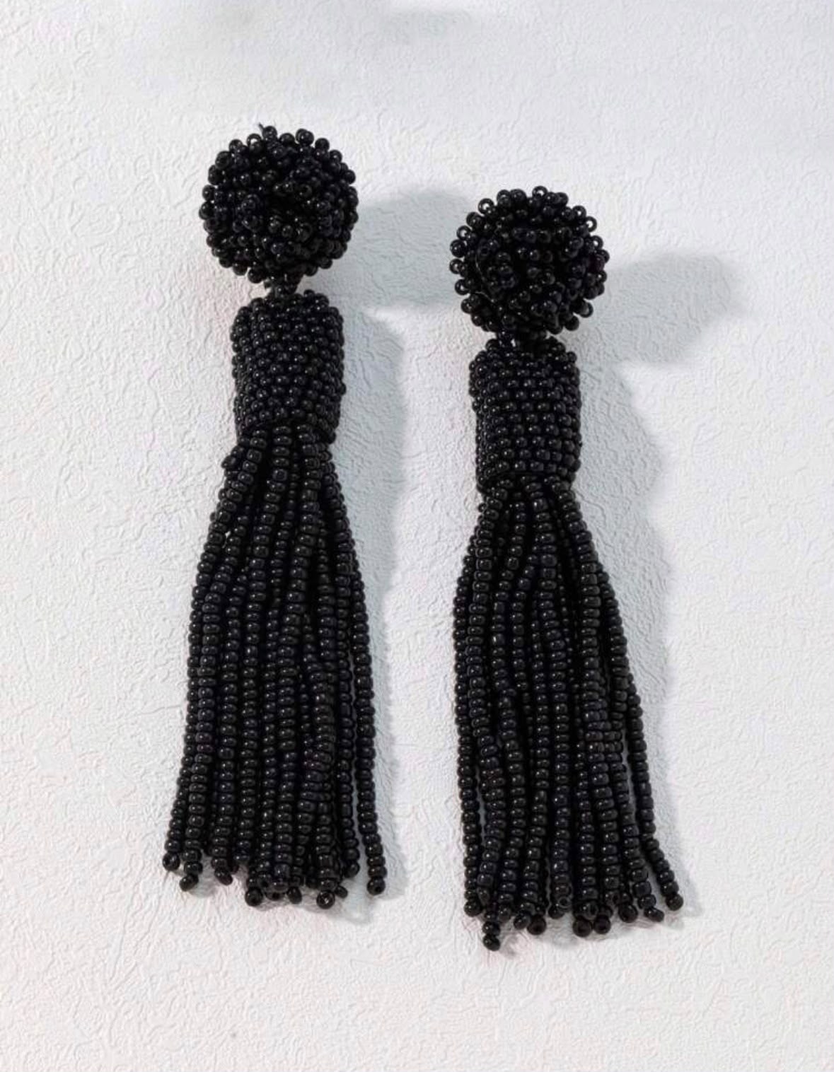 Black Bohemian Beaded Tassel Earrings