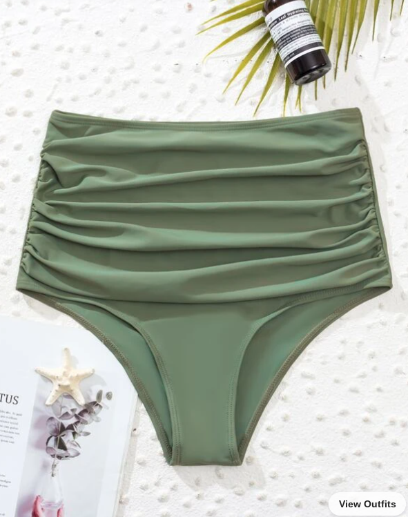 Green Ruched High Waisted Bikini Bottom (Talla M)