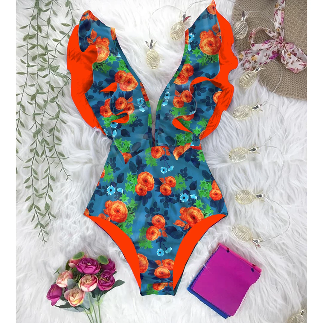 One Piece Orange Floral Monokini (Talla L)