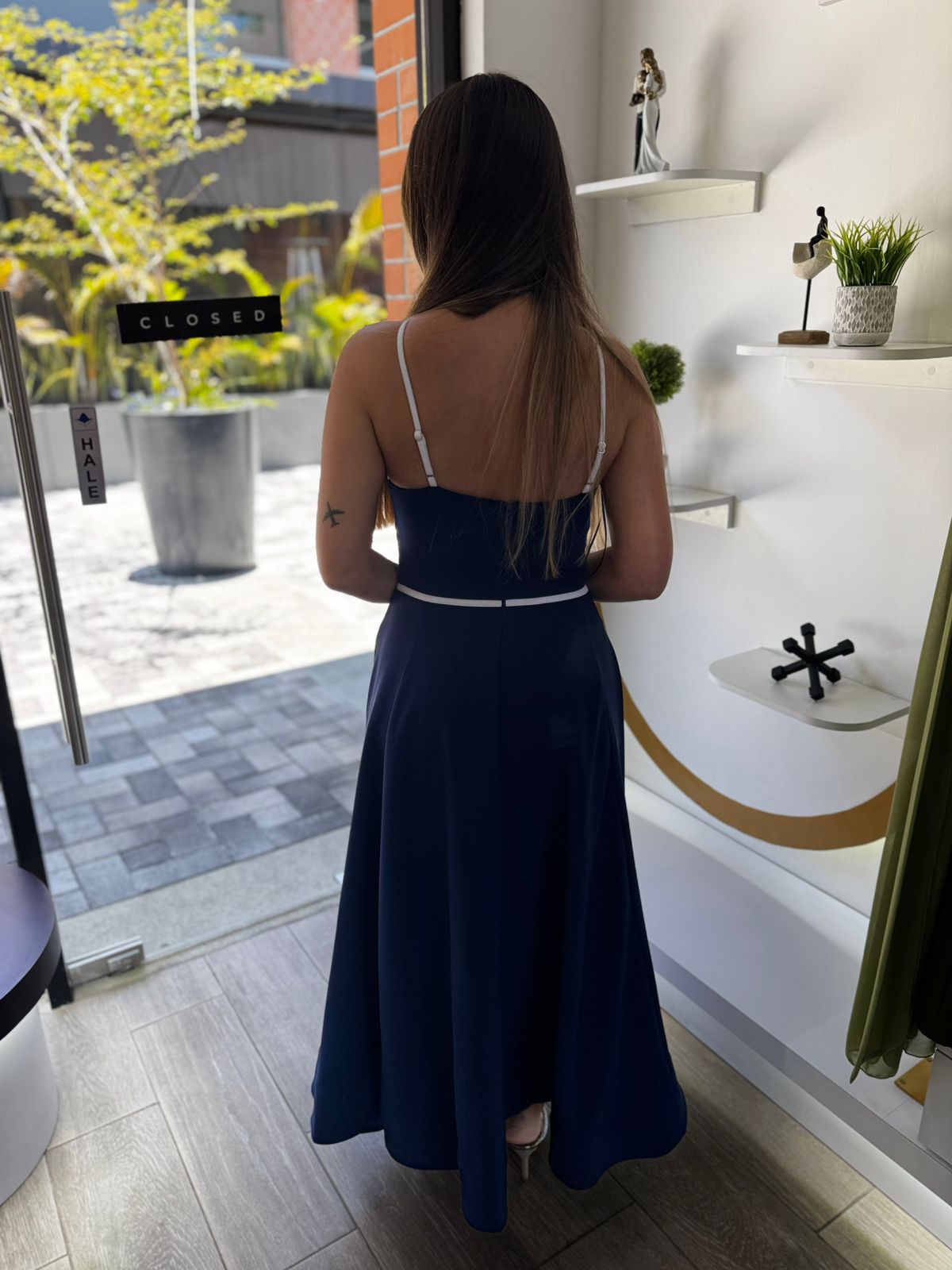 Navy Formal Maxi Dress with  Ribbon (Talla M) thumbnail
