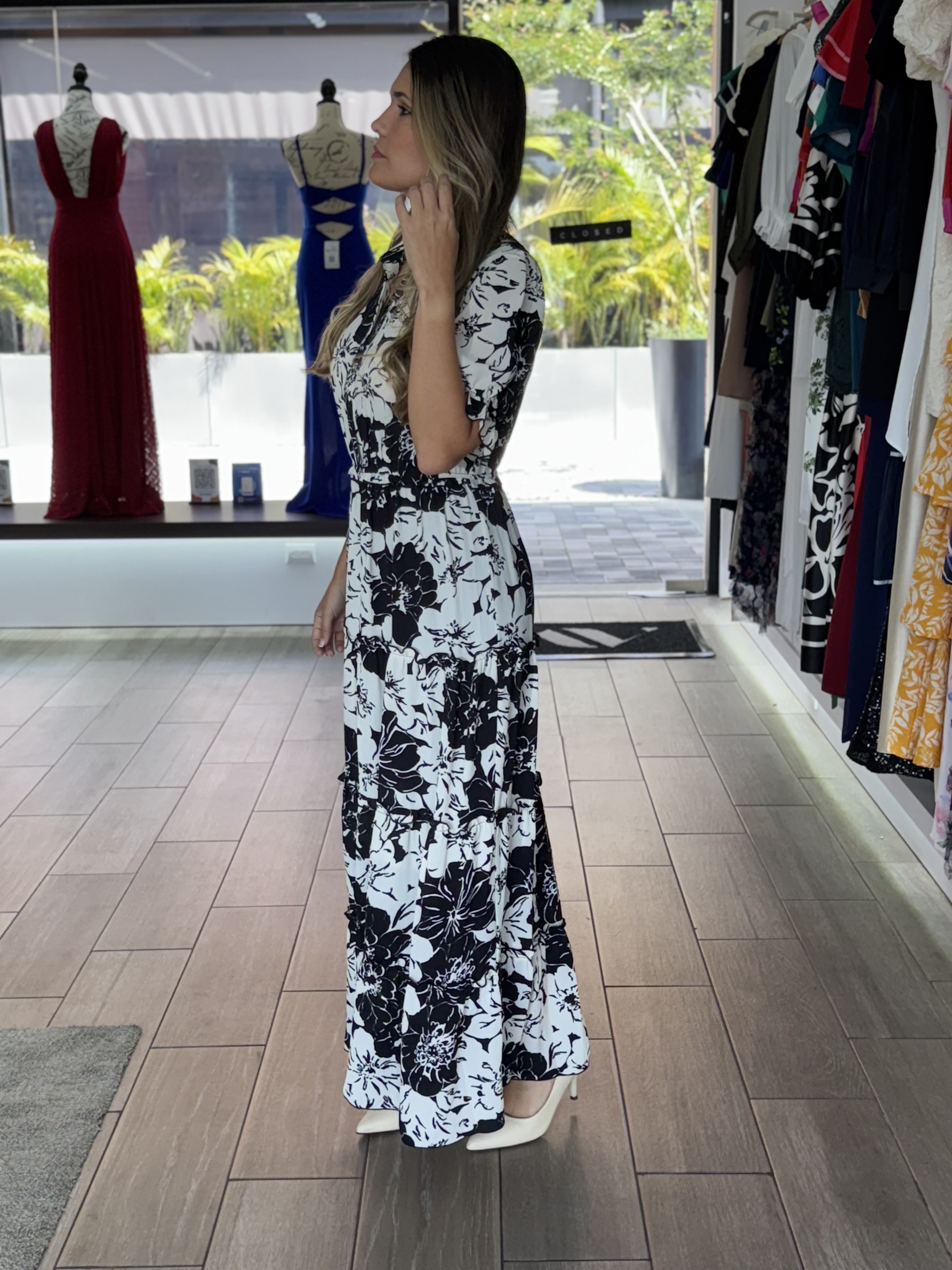 Black & Ivory Floral Shirt Maxi Dress (Talla L) thumbnail
