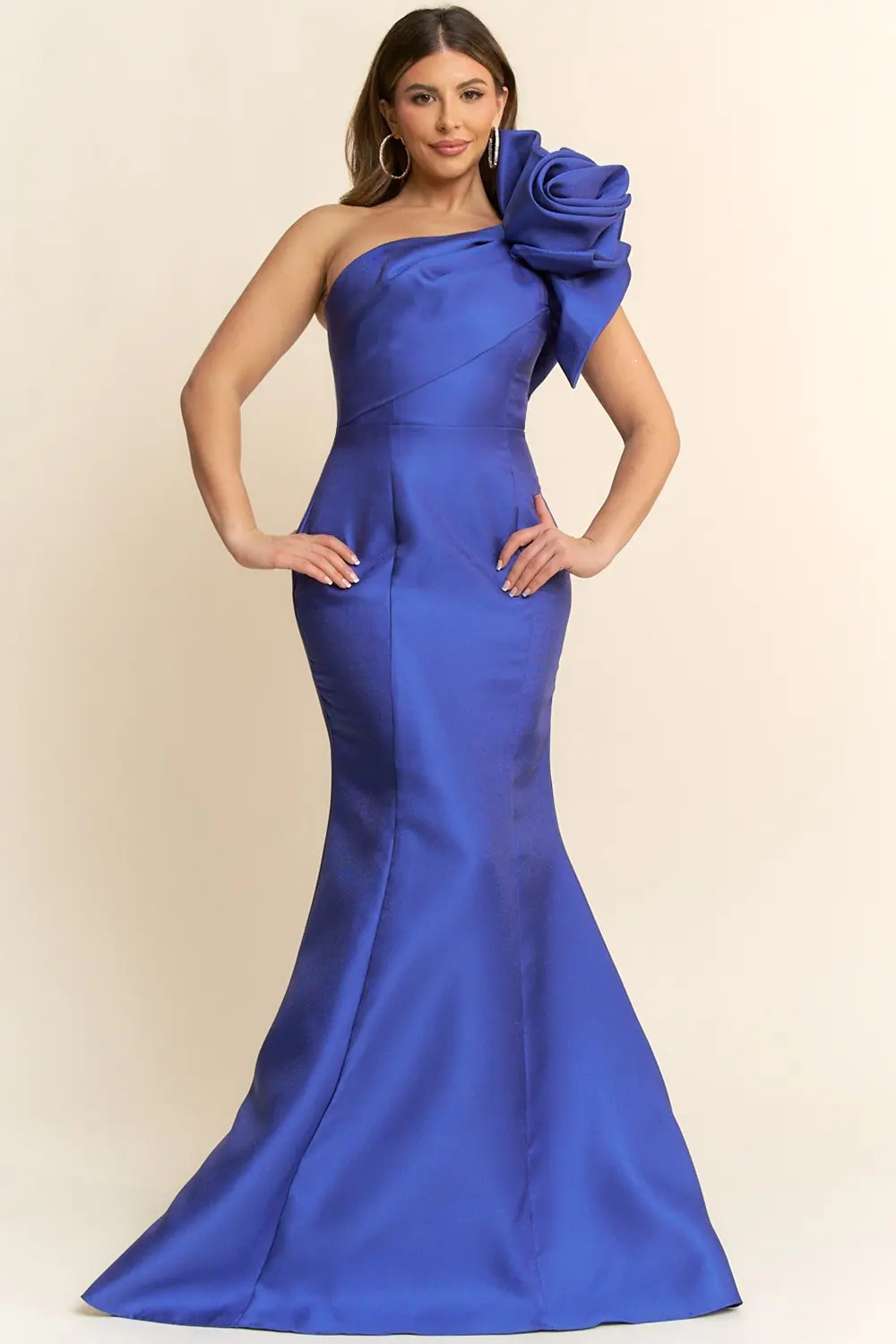 Blue One-shoulder Satin Evening Maxi Dress (Talla S) thumbnail