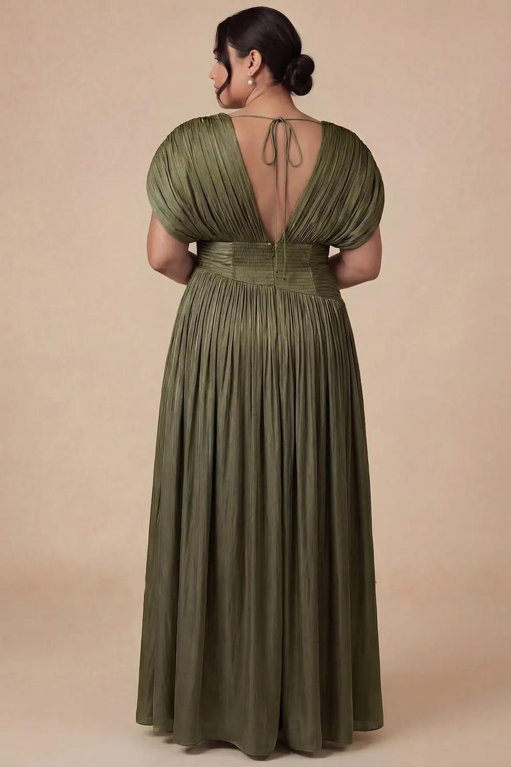 Olive Elegant Pleated Maxi Dress (Talla XL) thumbnail