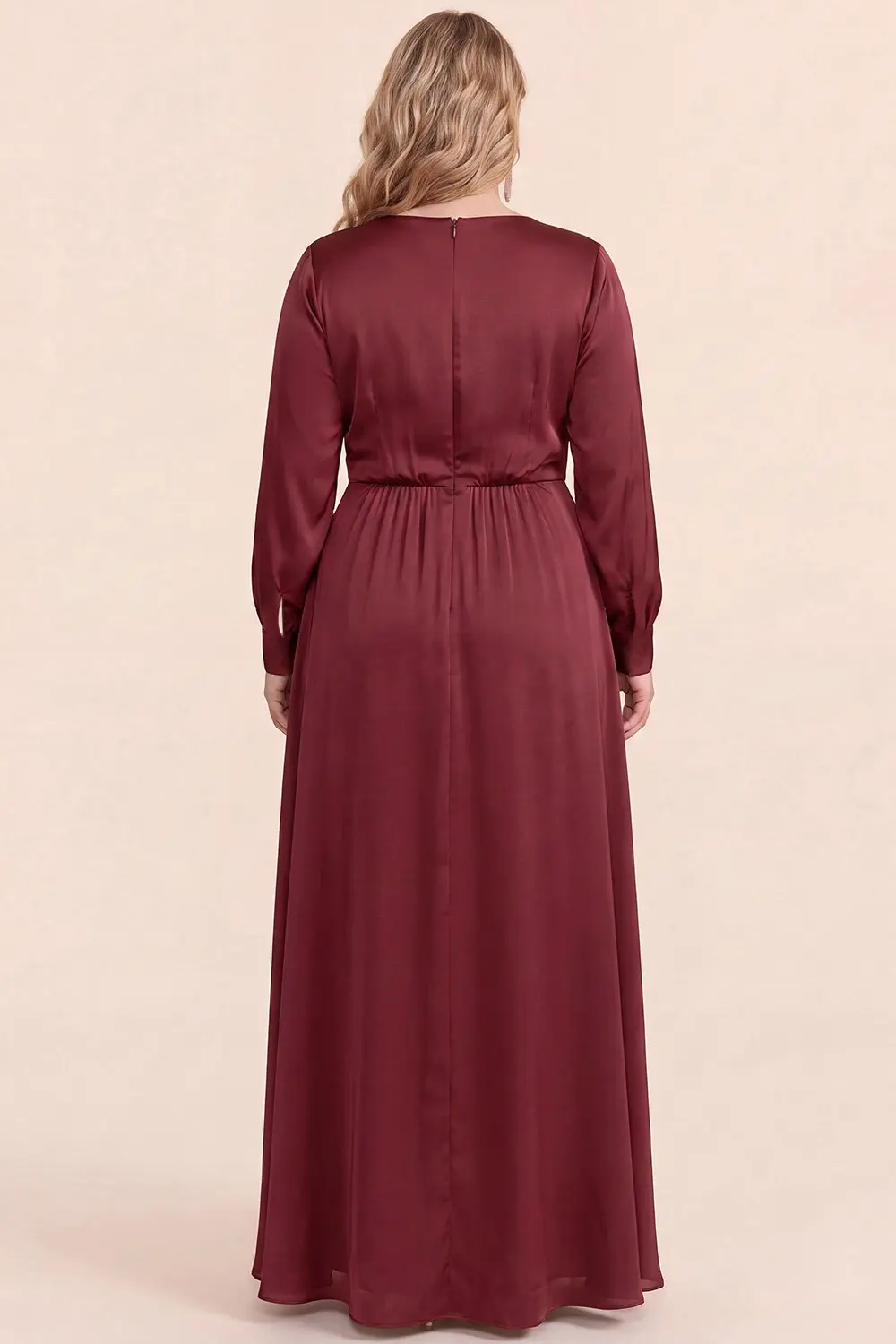 Wine Plus Size Long Sleve Elegant Dress (Talla XL) thumbnail