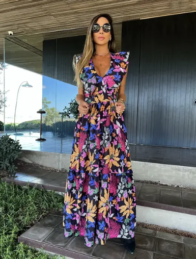 Floral Neck One Piece Dress Strappy Backless Dress (Talla S) thumbnail
