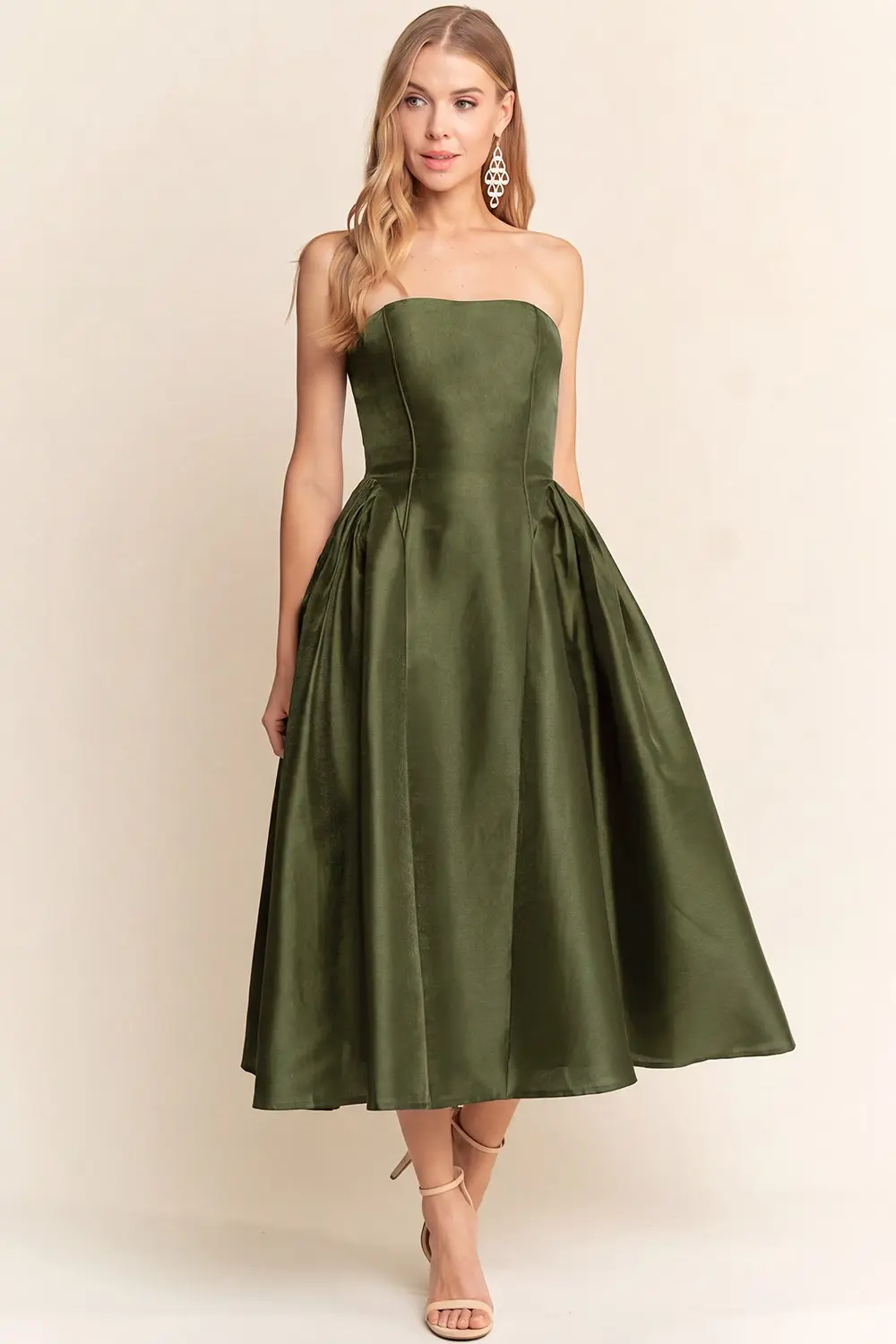 Olive Stapless Elegant Midi Dress (Talla M) thumbnail